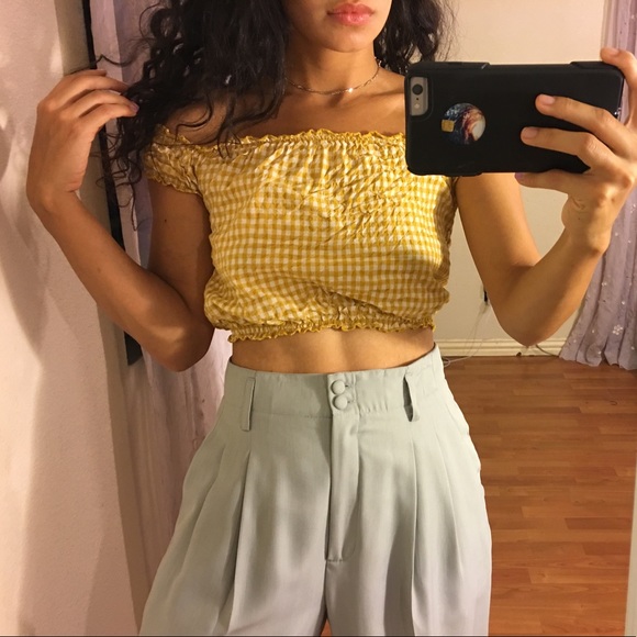 Brandy Melville Tops - brandy melville yellow gingham crop top